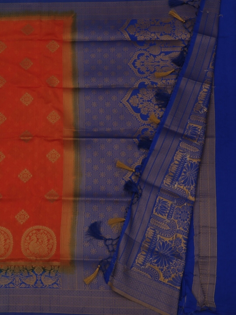 

Pothys Orange & Blue Jute Silk Woven Design Saree