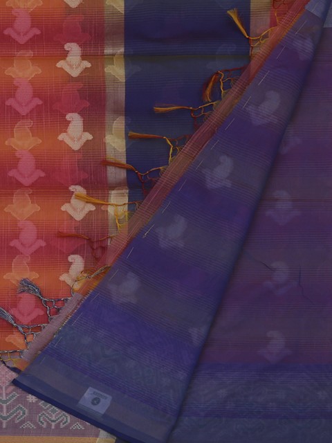 

Pothys Pink & Blue Cotton Blend Printed Saree