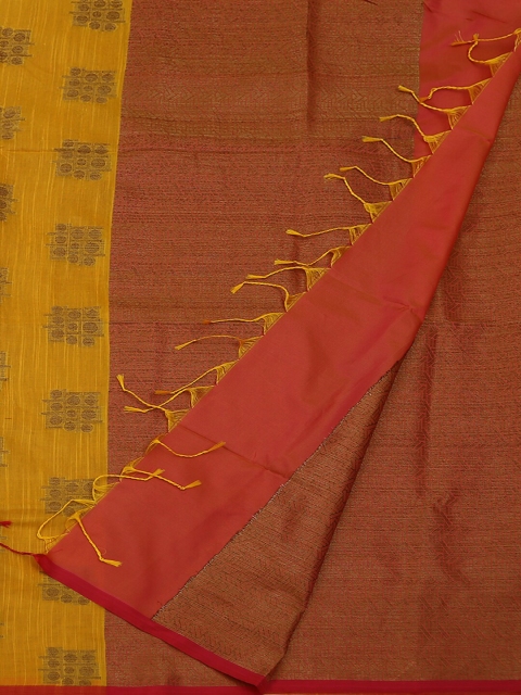

Pothys Yellow & Red Cotton Blend Woven Design Saree