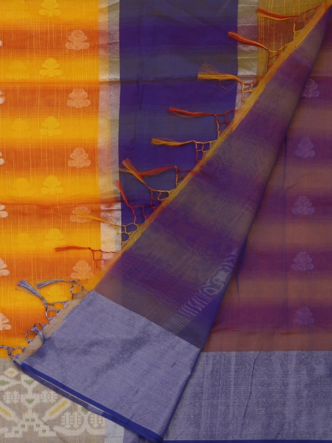 

Pothys Yellow & Blue Cotton Blend Printed Saree