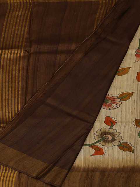 

Pothys Cream-Coloured & Brown Jute Silk Printed Saree