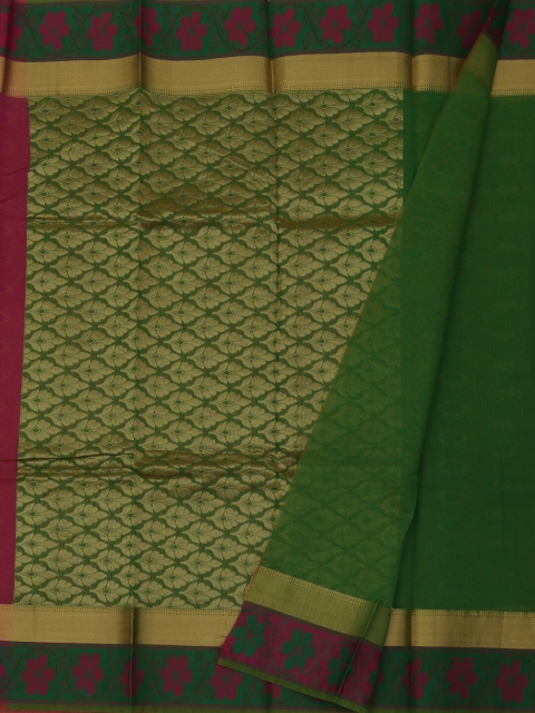 

Pothys Pink & Green Silk Cotton Solid Saree