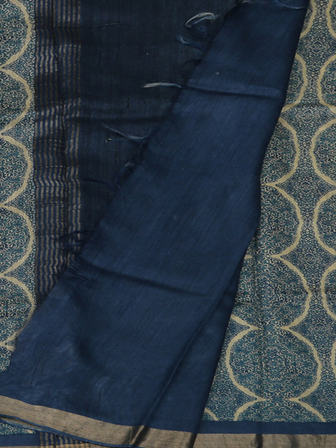 

Pothys Blue & Beige Jute Silk Printed Saree