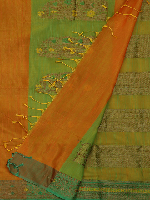 

Pothys Orange & Green Jute Silk Woven Design Saree