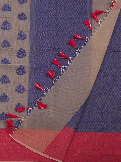 

Pothys Cream-Coloured & Blue Supernet Woven Design Saree