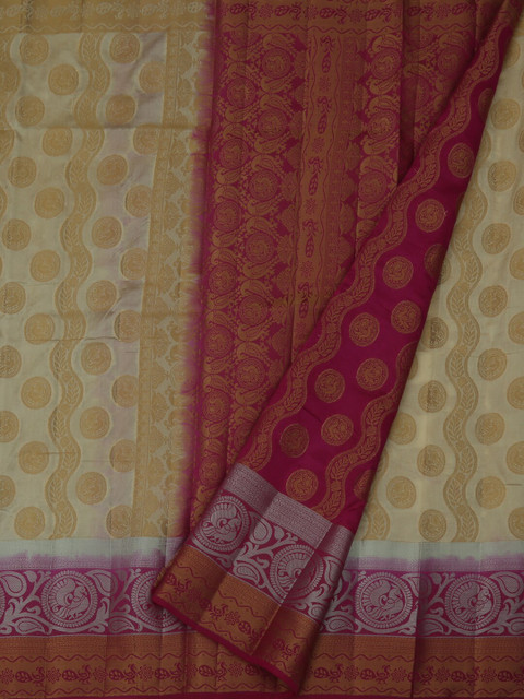 

Pothys Cream-Coloured & Maroon Jute Silk Printed Saree