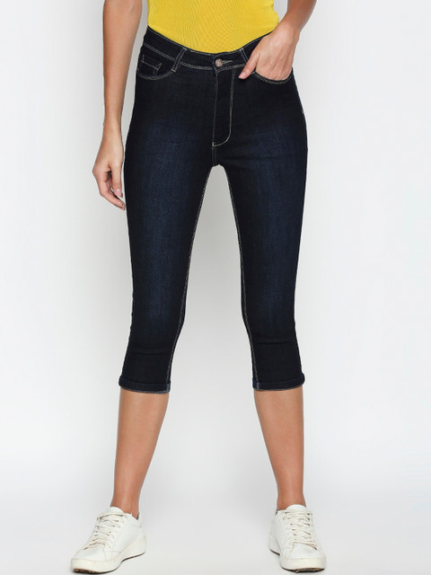 

fungus Women Navy Blue Solid Slim Fit Capris