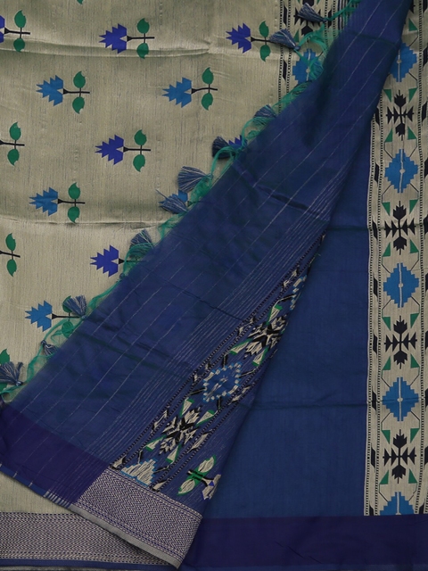 

Pothys Green & Blue Jute Silk Printed Saree