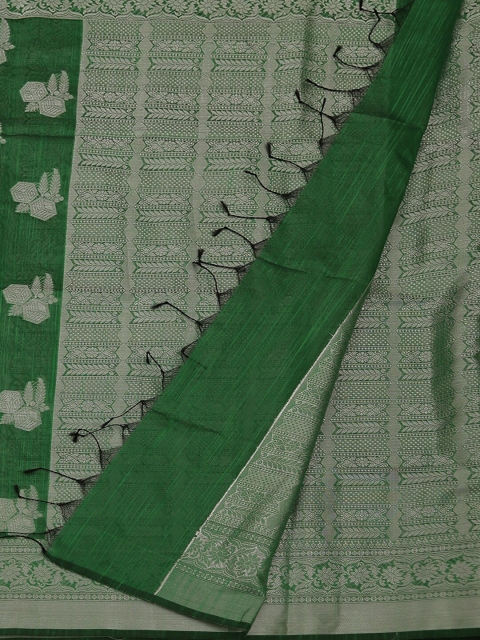 

Pothys Green & Silver-Toned Cotton Blend Woven Design Saree