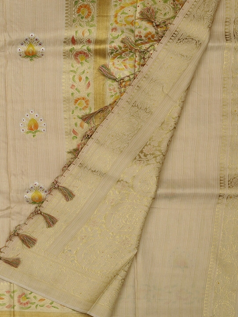 

Pothys Beige & Gold-Coloured Jute Silk Embroidered Saree