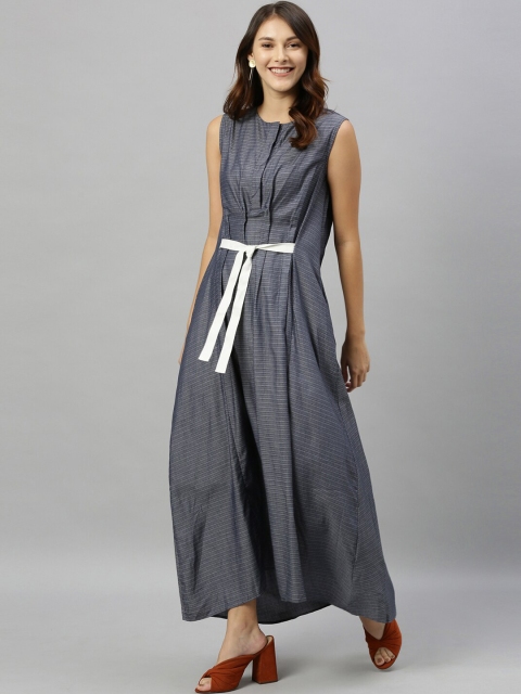 

RAREISM Women Blue Self Design Maxi Dress