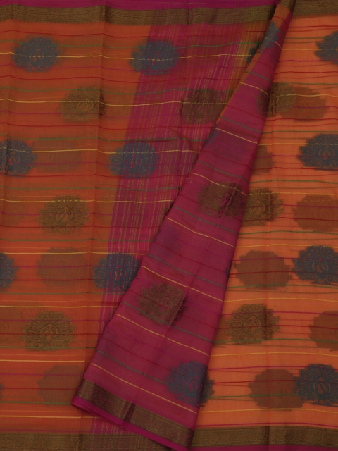 Pothys Orange Printed Cotton Blend Saree