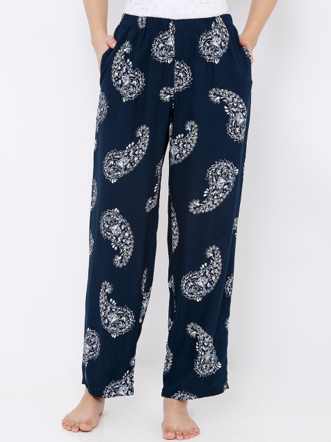 

Heart 2 Heart Women Navy Blue & White Paisley Printed Lounge Pants