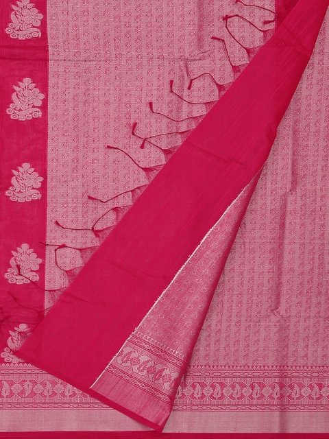 

Pothys Magenta & White Cotton Blend Woven Design Saree
