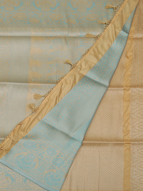 

Pothys Gold-Toned & Turquoise Blue Art Silk Woven Design Saree