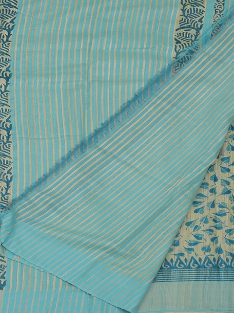

Pothys Cream-Coloured & Blue Jute Silk Printed Saree
