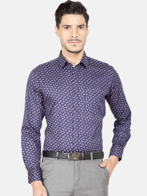 

Oxemberg Men Navy Blue & White Slim Fit Printed Formal Shirt