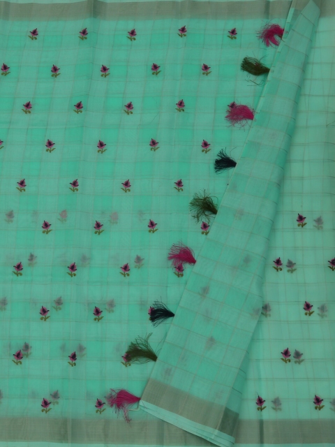

Pothys Sea Green Printed Jute Silk Saree