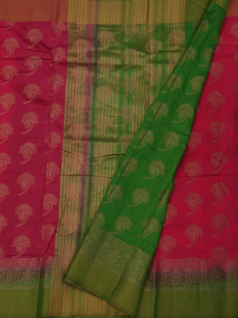 

Pothys Pink & Green Jute Silk Woven Design Saree