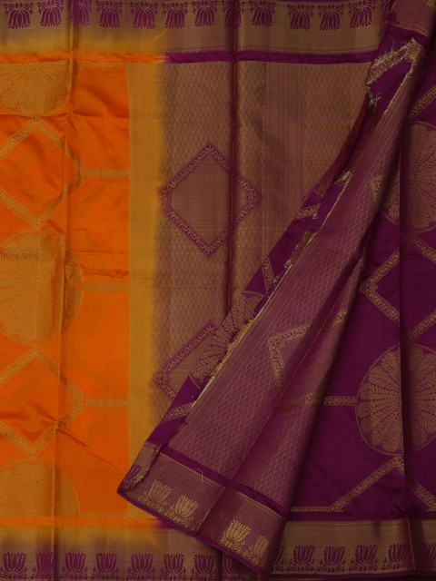 

Pothys Orange & Purple Jute Silk Printed Saree