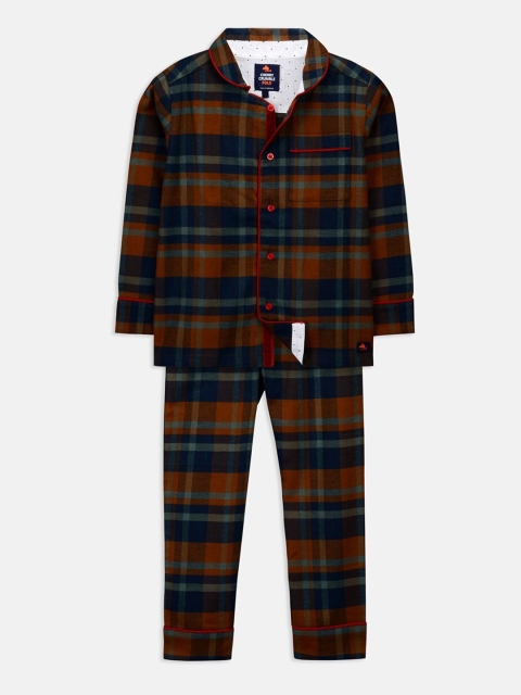 

Cherry Crumble Unisex Kids Blue & Orange Checked Night suit