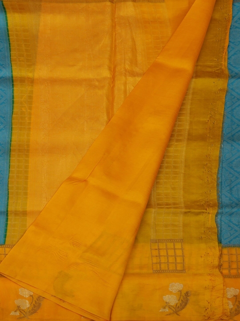 

Pothys Yellow & Blue Jute Silk Woven Design Saree