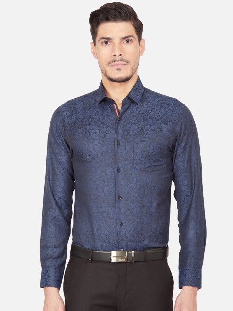 

Oxemberg Men Navy Blue Slim Fit Printed Formal Shirt