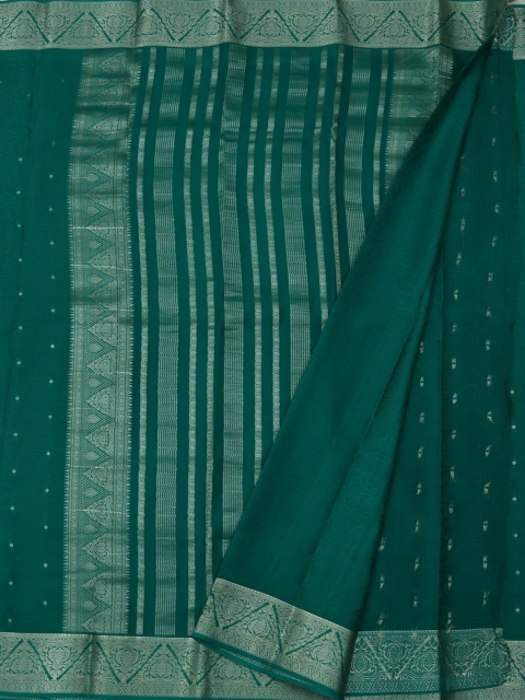 

Pothys Green & Silver-Toned Pure Crepe Woven Design Saree