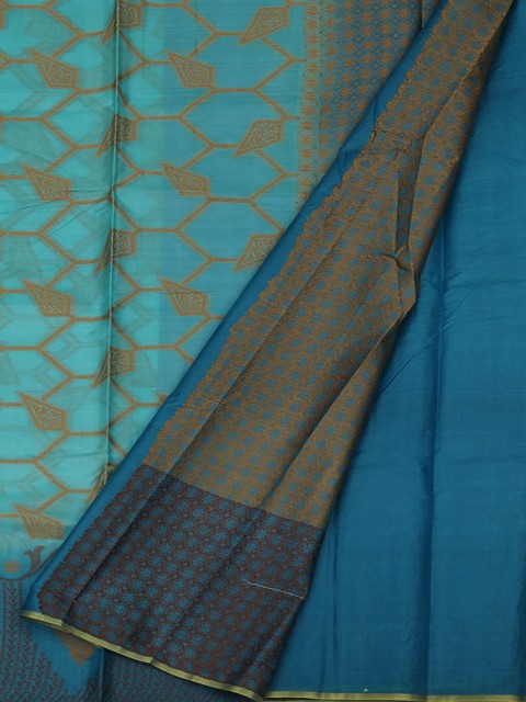 

Pothys Blue Jute Silk Printed Tussar Saree