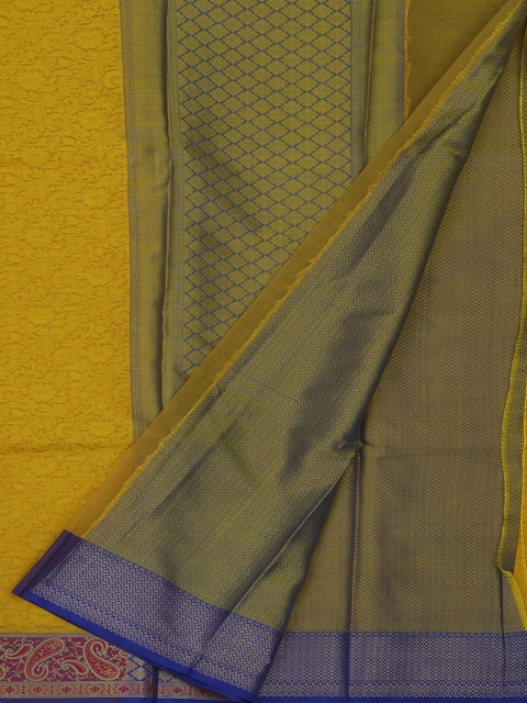 

Pothys Mustard Yellow & Olive Green Jute Silk Woven Design Saree