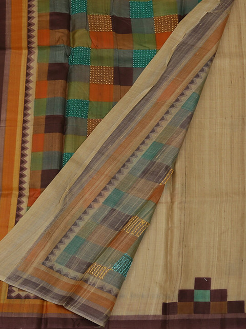 

Pothys Cream-Coloured Printed Jute Silk Saree
