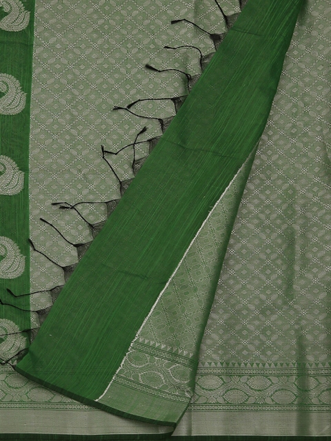 

Pothys Green & Grey Cotton Blend Woven Design Saree
