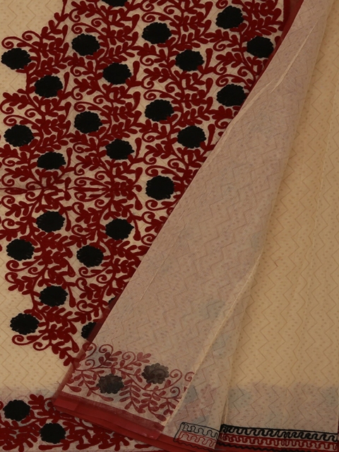 

Pothys Cream-Coloured Printed Supernet Saree