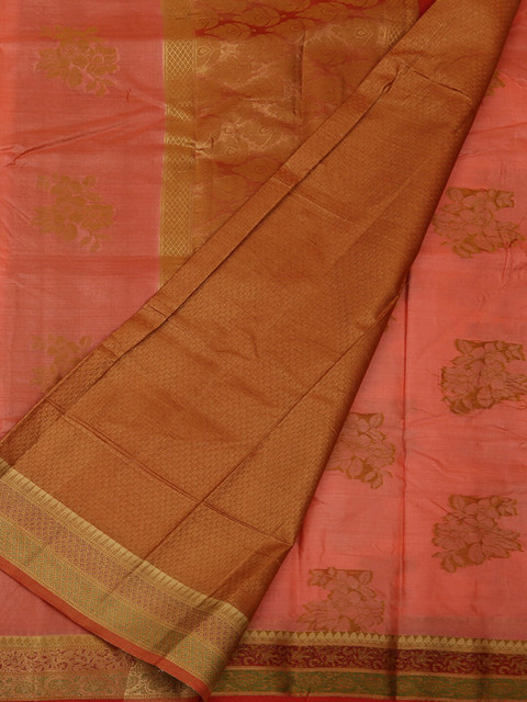 

Pothys Peach & Gold Jute Silk Woven Design Saree