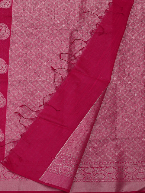 

Pothys Magenta & Silver-Toned Cotton Blend Woven Design Saree