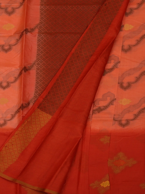 

Pothys Peach-Coloured Printed Jute Silk Saree