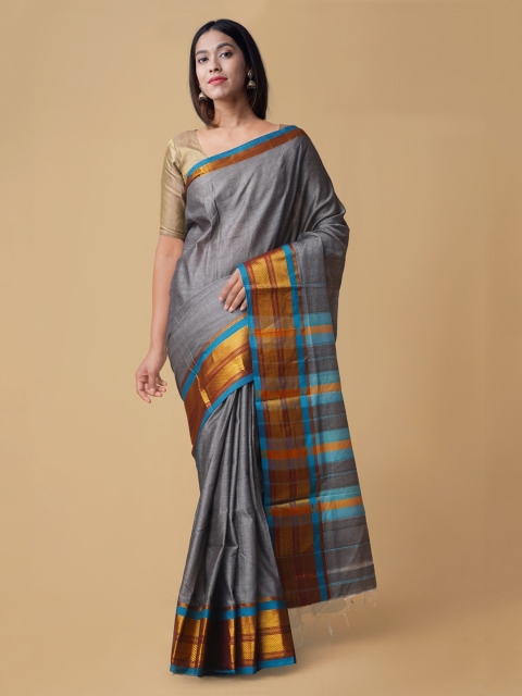 

Unnati Silks Grey Pure Cotton Woven Design Narayan Peth Saree