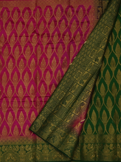 

Pothys Pink & Green Jute Silk Woven Design Saree