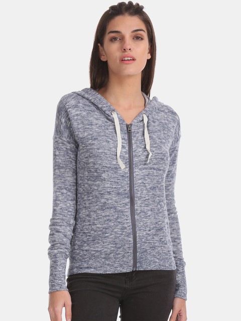 

Aeropostale Women Blue Solid Hooded Sweatshirt