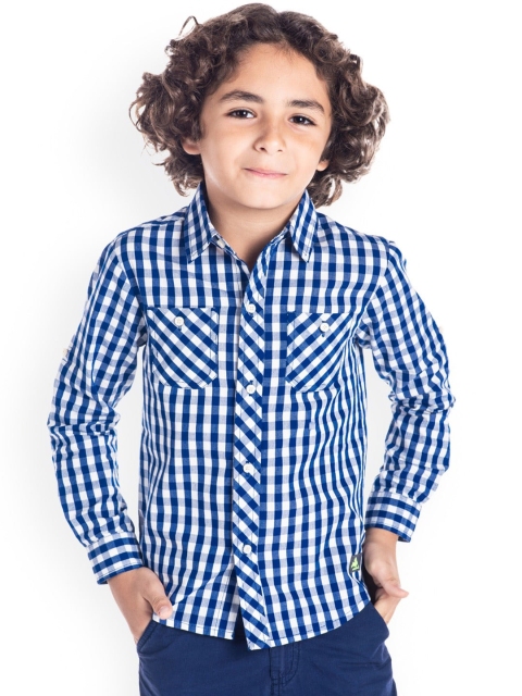 

Cherry Crumble Kids Blue & White Regular Fit Checked Casual Shirt