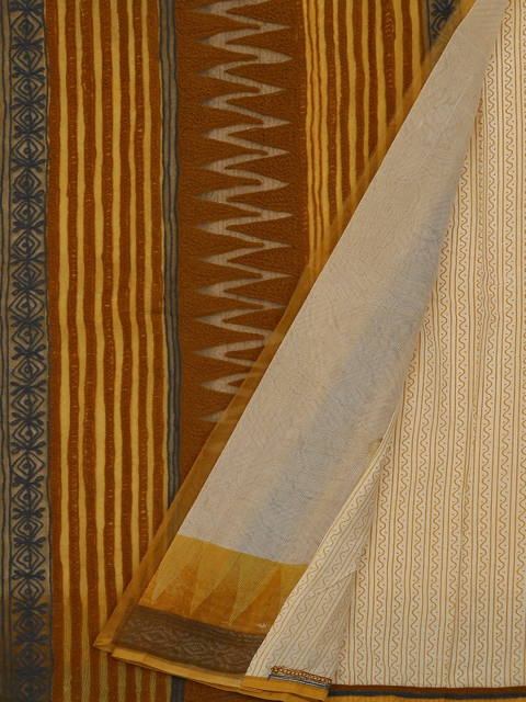

Pothys Cream-Coloured & Brown Supernet Printed Saree