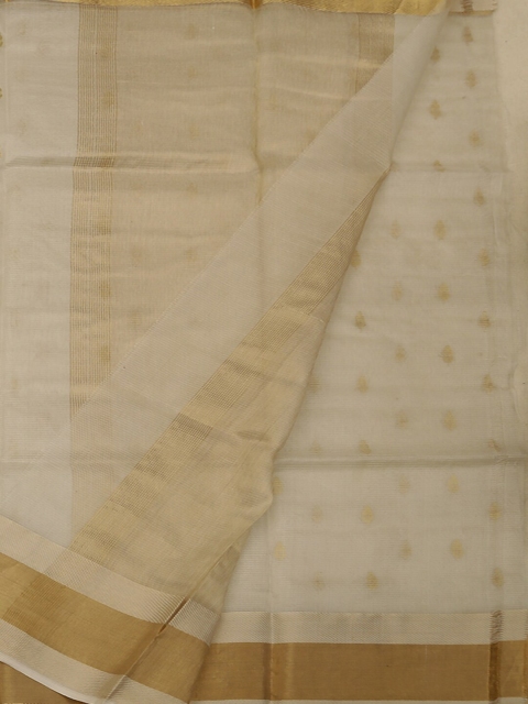

Pothys Off-White & Gold-Toned Organza Embroidered Saree
