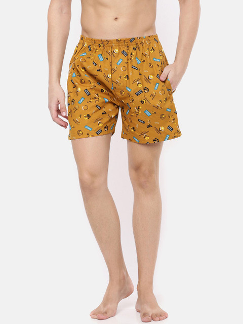 

Cross Court Men Yellow & Black Printed Pure Cotton Boxers