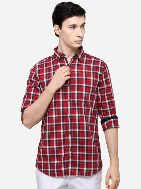 

JADE BLUE Men Red & Blue Slim Fit Checked Casual Shirt