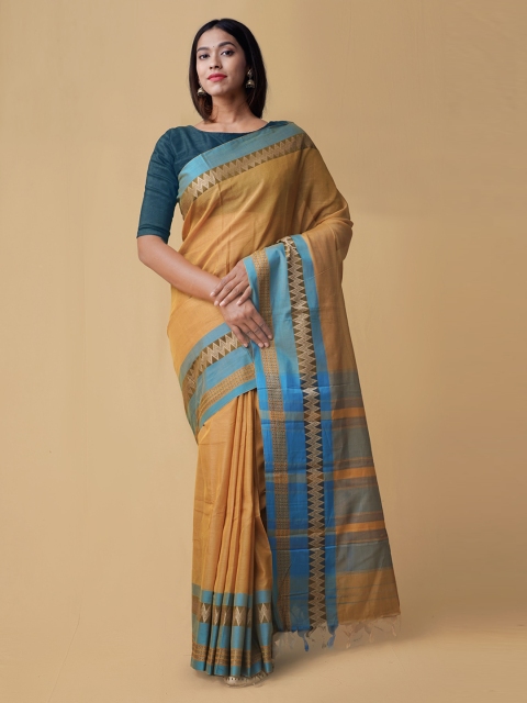 

Unnati Silks Brown Pure Cotton Solid Handloom Narayan Peth Saree