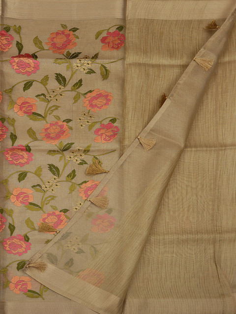 

Pothys Gold-Coloured & Pink Art Silk Embroidered Saree