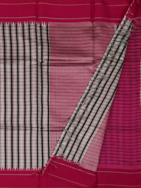 

Pothys White & Pink Jute Silk Checked Saree