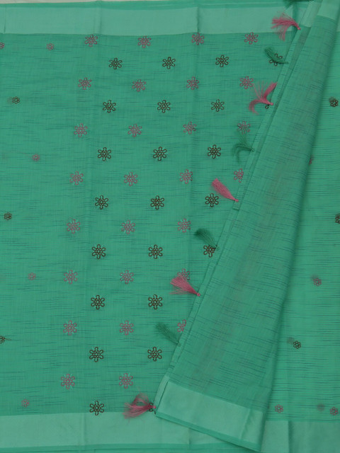 

Pothys Green & Pink Cotton Blend Embroidered Saree