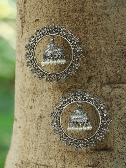 

Adwitiya Collection Silver-Plated Circular Hoop Earrings