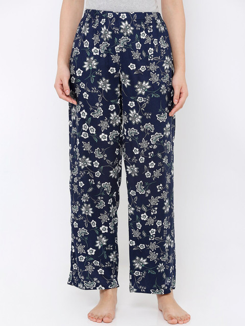 

Heart 2 Heart Women Blue & White Printed Lounge Pants, Navy blue